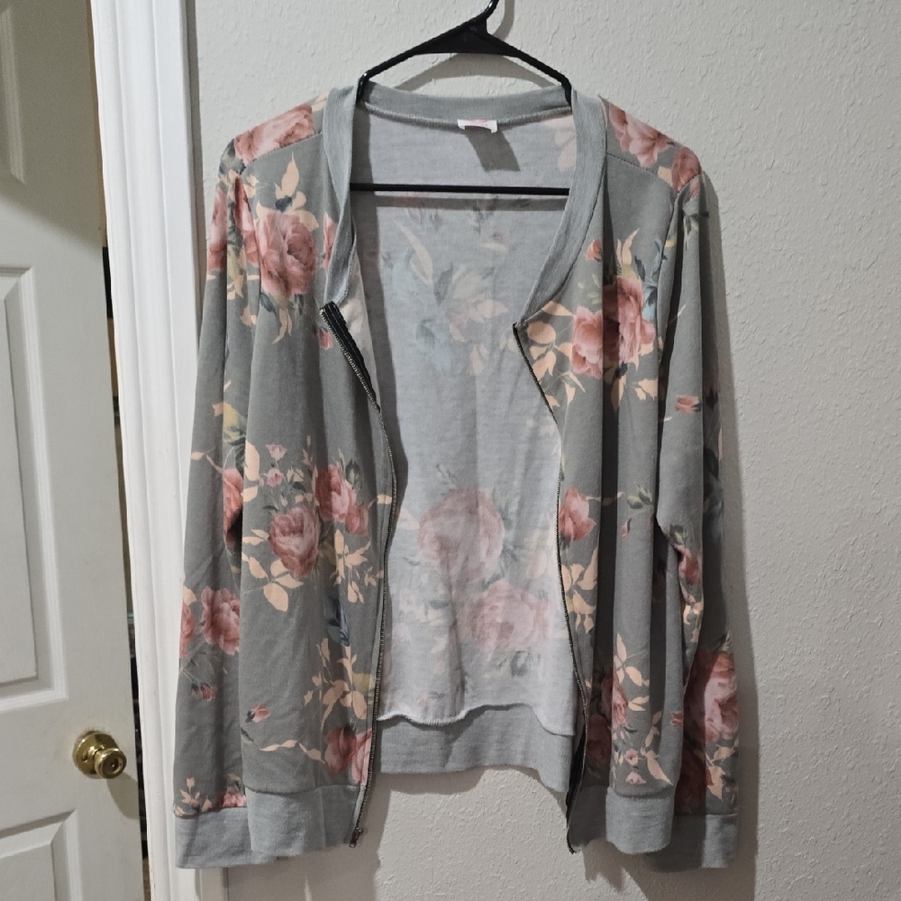 Floral Women's Cardigan in Pink and Gray